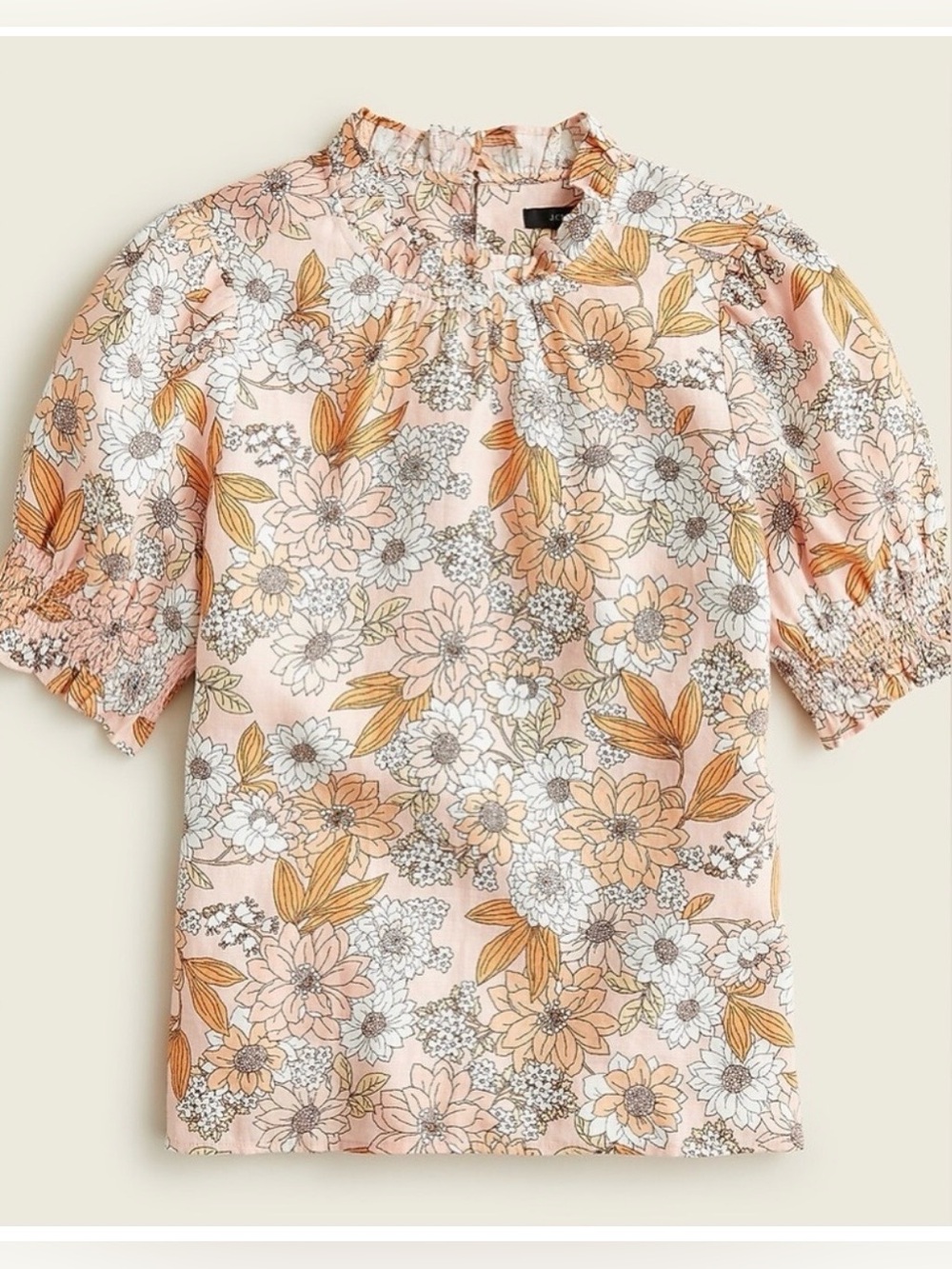 J. Crew Smocked Puff Sleeve Linen Top Small